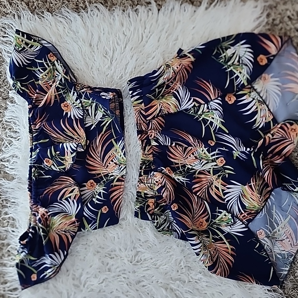 Off Shoulder Tropical Top & Wrap Hem Shorts